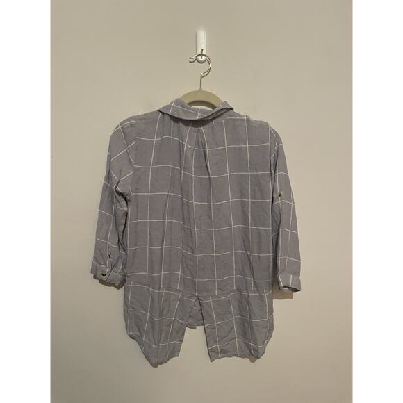 Sim & Sam Womens Blue Button Up High Low Hem Blouse Shirt Medium Roll Tab Sleeve - Picture 4 of 4